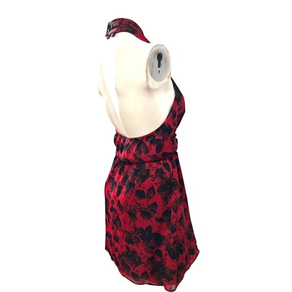 BCBGeneration Red Floral Mini Wrap Dress Sz Small Womens Red & Black Side Wrap - Picture 3 of 16